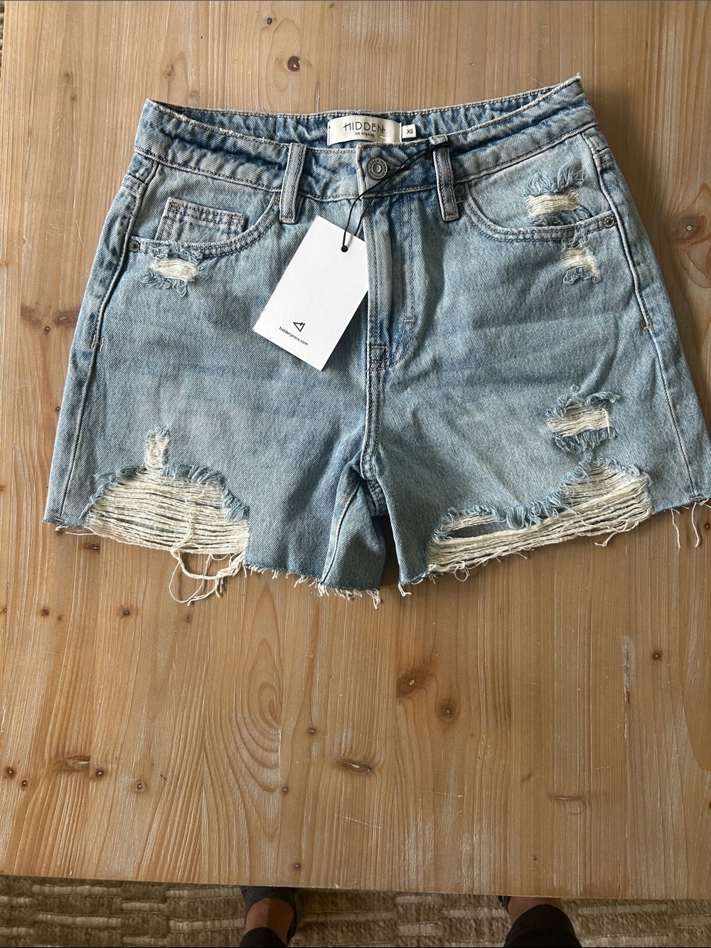 Hidden Light Blue Distressed Denim Shorts - Women's